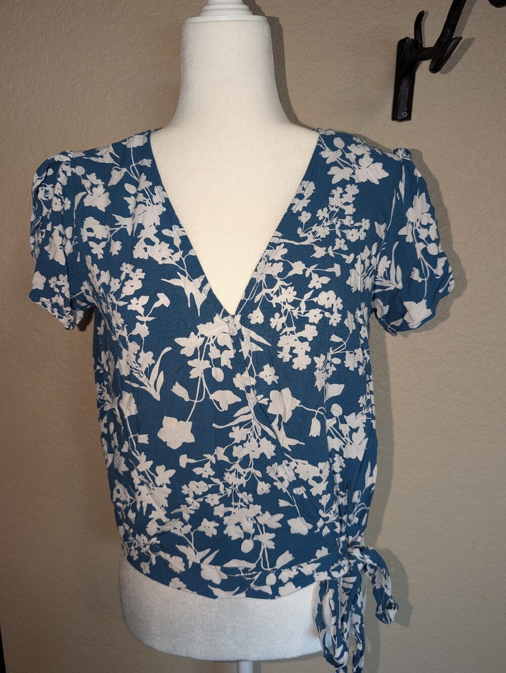 George Teal Floral Wrap Short-Sleeve Blouse - Picture 2 of 5